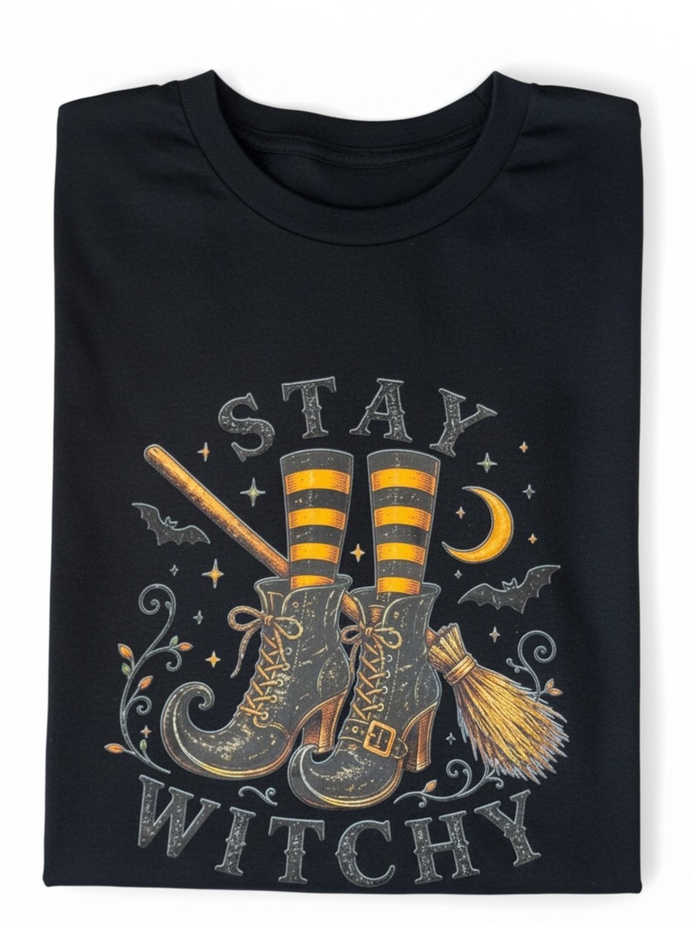 "Stay Witchy" Halloween Graphic T-Shirt Black 100% Heavy Cotton Unisex XL NWOT